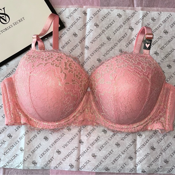 Victoria's Secret Other - Victoria’s Secret Dream Angels Lined Demi Bra Peach Pink Gold Lace Size 36D